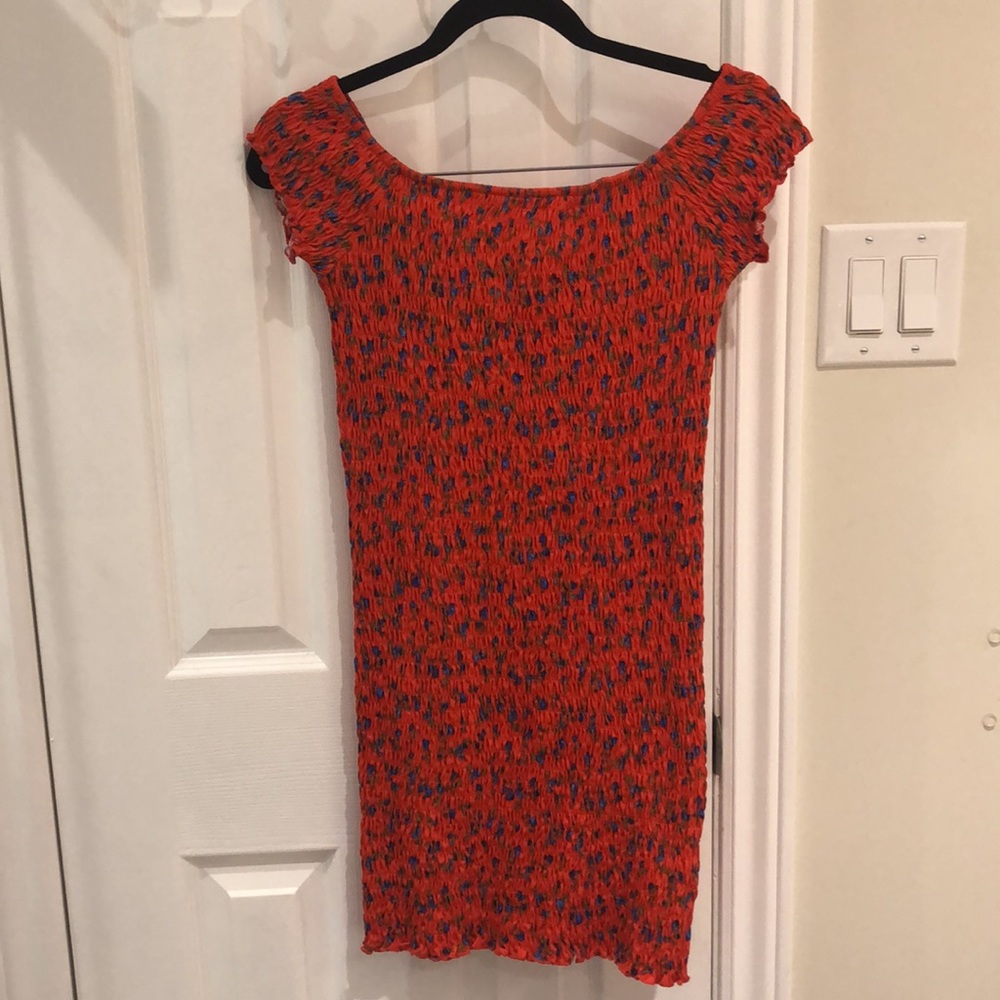 TOPSHOP shirred mini dress - red and floral - size 6 US